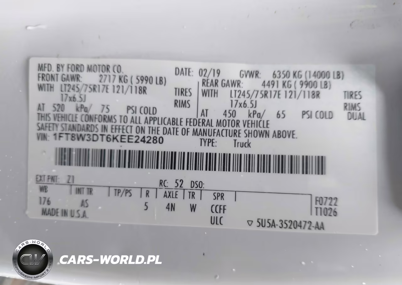 2019 Ford F-350 Xl VIN:1FT8W3DT6KEE24280 - 8