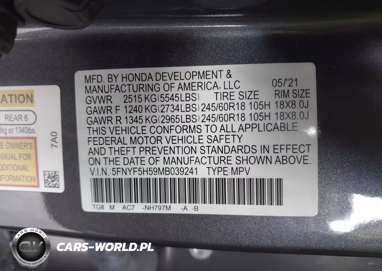 2021 Honda Pilot 2Wd Ex-L VIN:5FNYF5H59MB039241 - 9