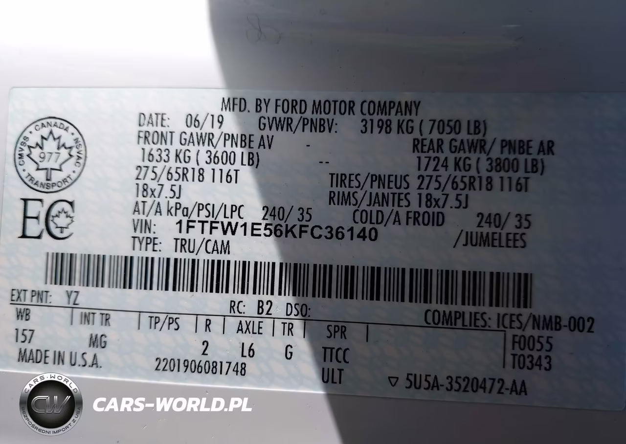 2019 Ford F-150 Xlt VIN:1FTFW1E56KFC36140 - 9