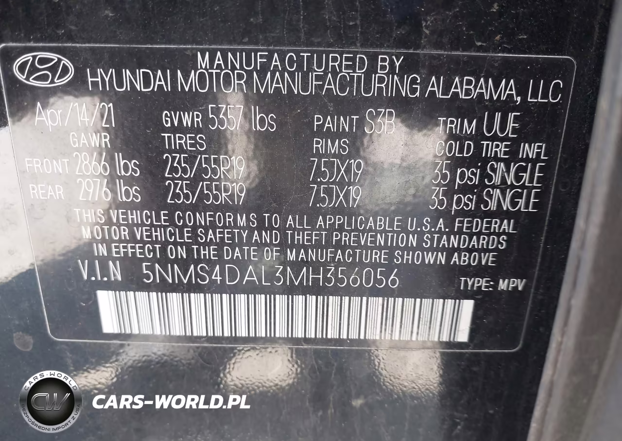 2021 Hyundai Santa Fe Limited VIN:5NMS4DAL3MH356056 - 9
