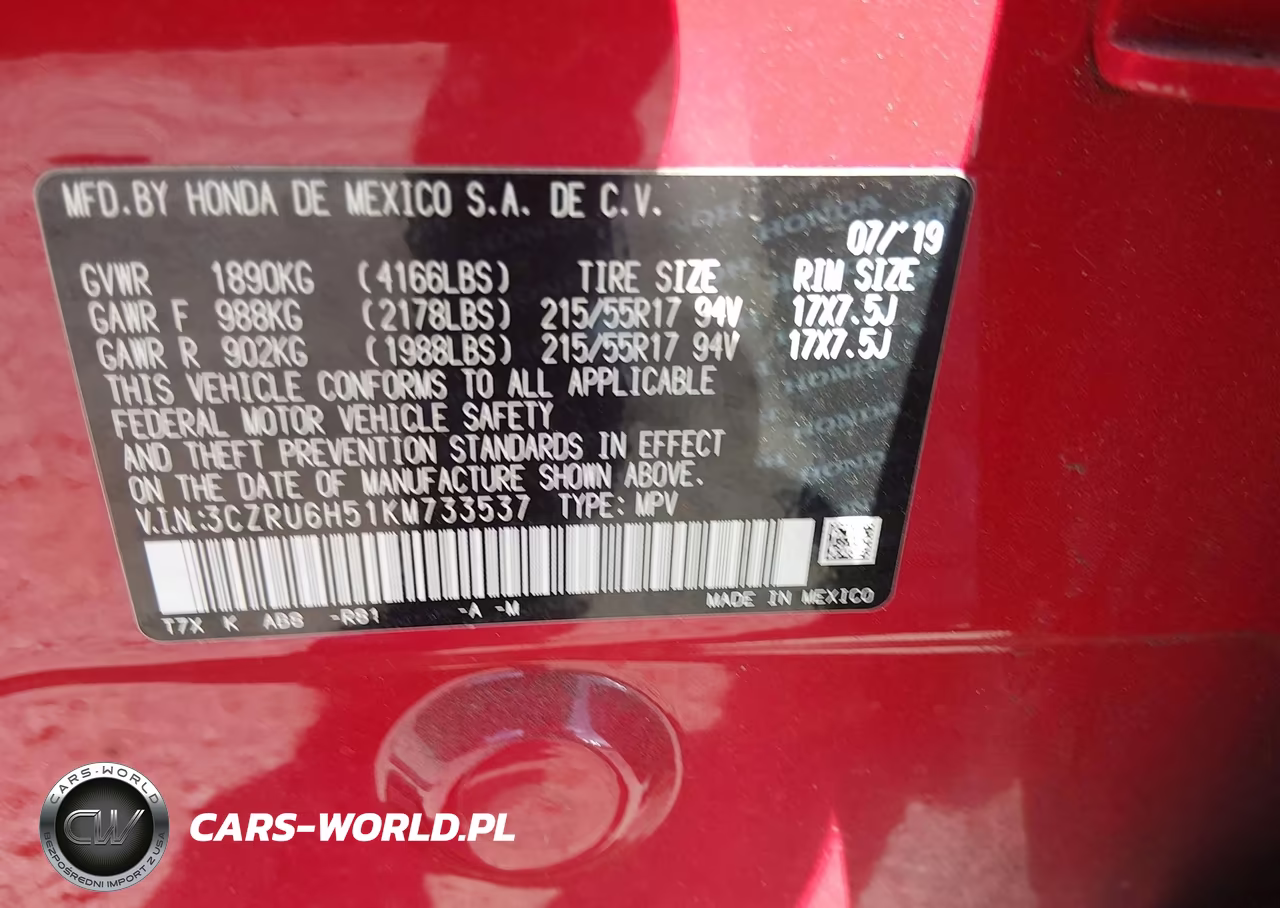 2019 Honda Hr-V Ex VIN:3CZRU6H51KM733537 - 9