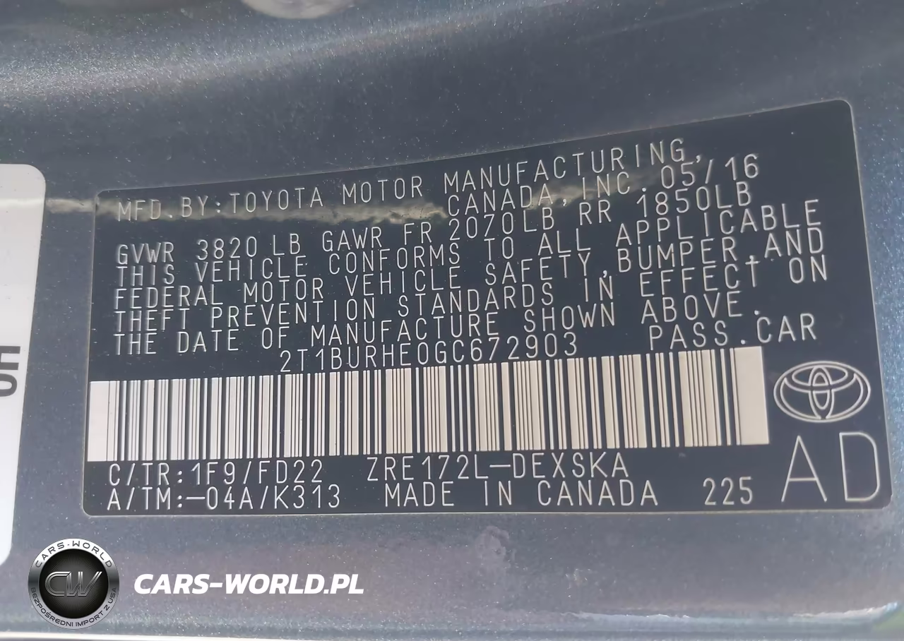 2016 Toyota Corolla S Plus VIN:2T1BURHE0GC672903 - 9