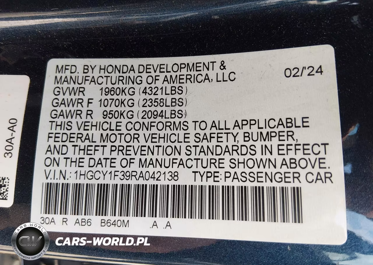 2024 Honda Accord Ex VIN:1HGCY1F39RA042138 - 9