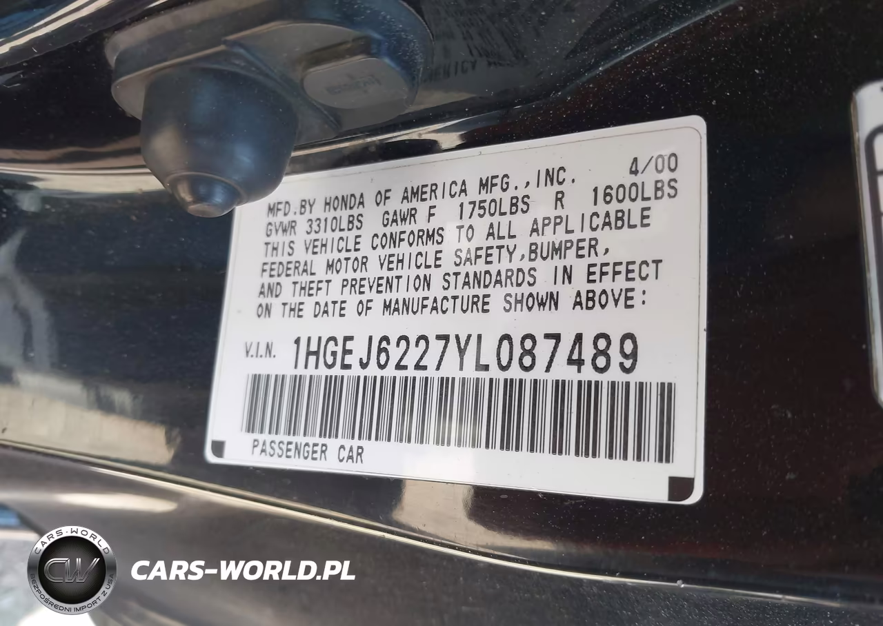 2000 Honda Civic Dx VIN:1HGEJ6227YL087489 - 9