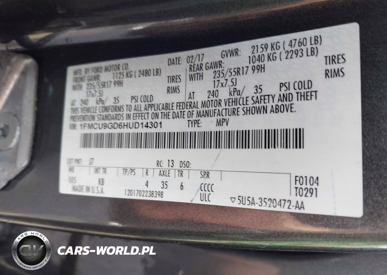 2017 Ford Escape Se VIN:1FMCU9GD6HUD14301 - 9