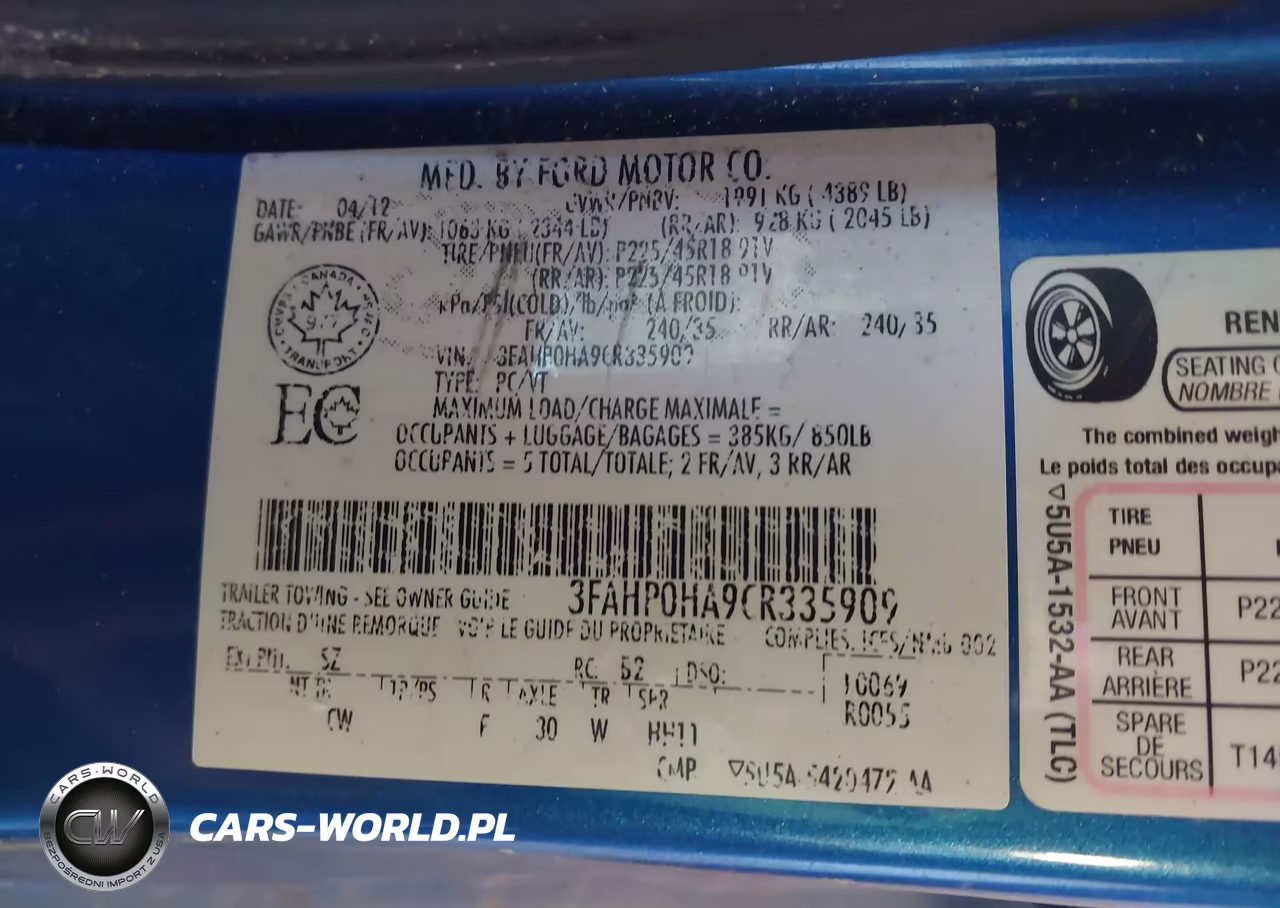 2012 Ford Fusion Se VIN:3FAHP0HA9CR335909 - 9