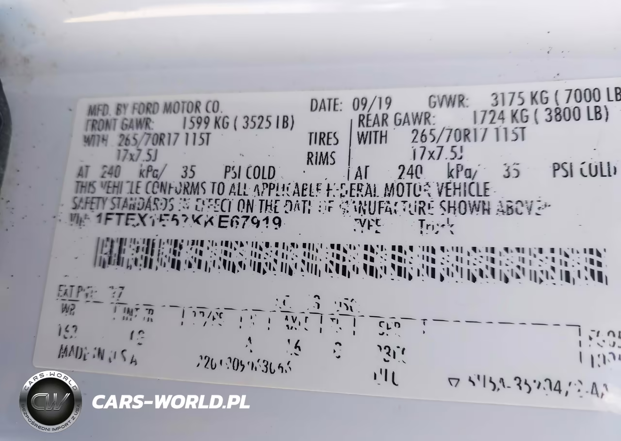 2019 Ford F-150 Xl VIN:1FTEX1E57KKE67919 - 9