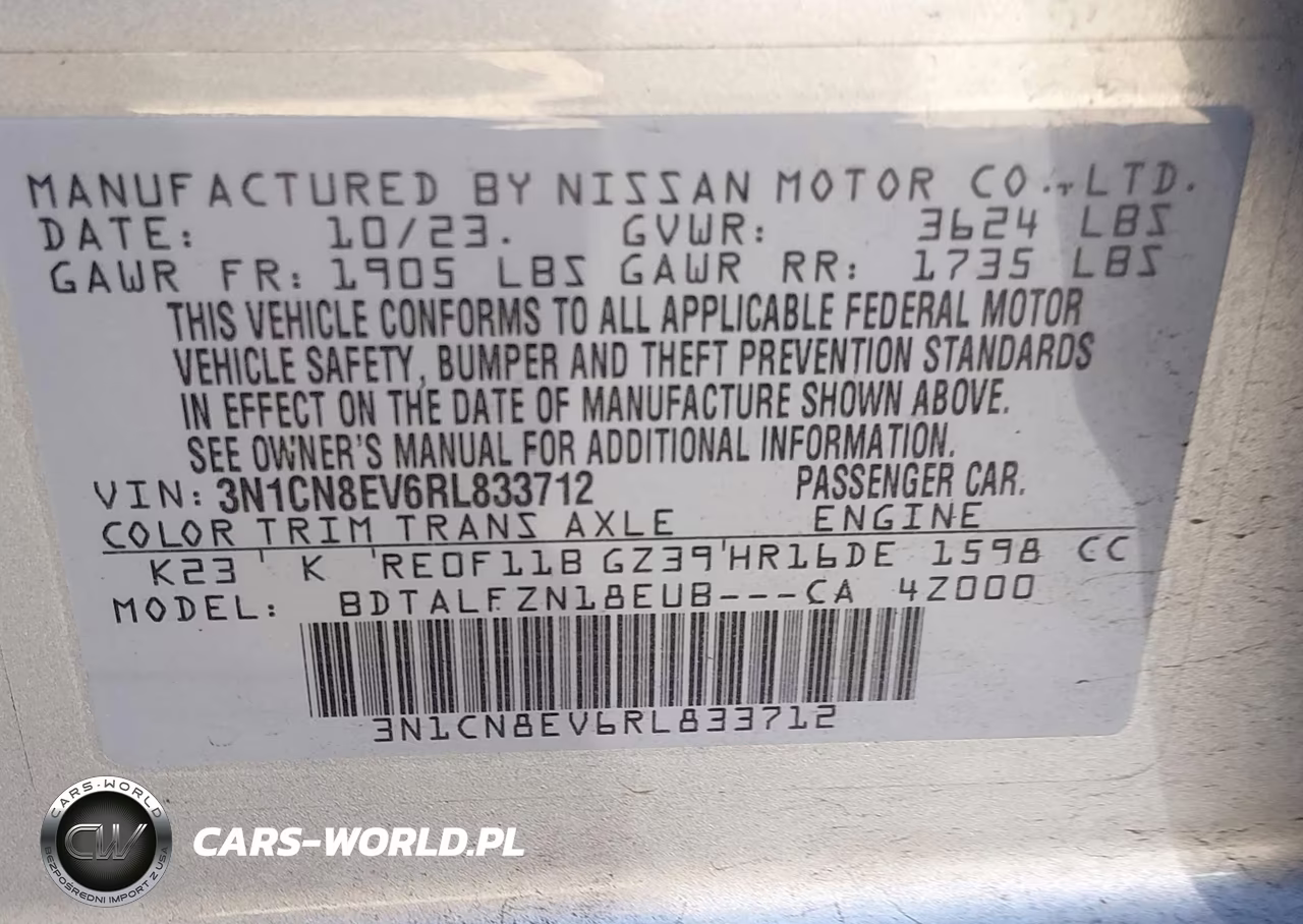 2024 Nissan Versa 1.6 Sv VIN:3N1CN8EV6RL833712 - 9