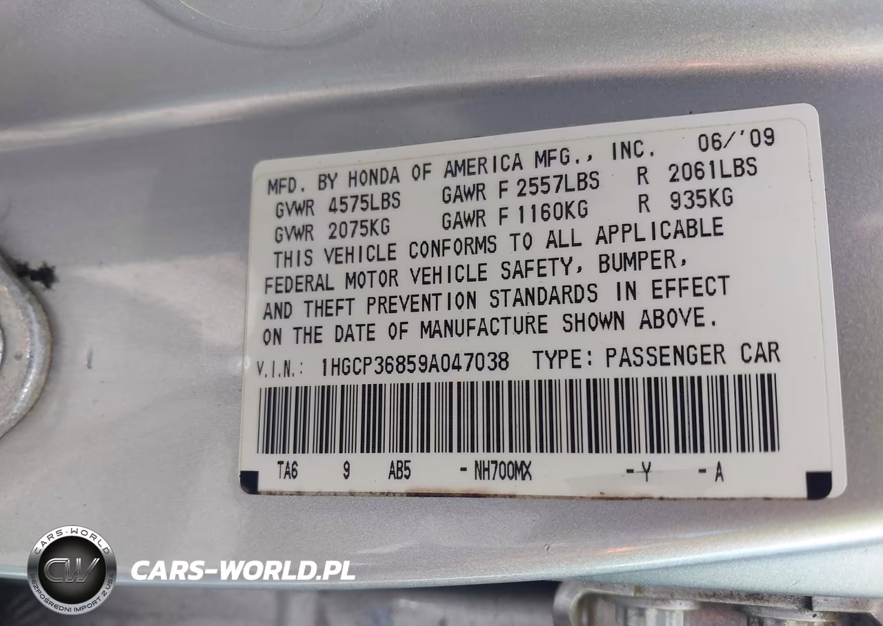 2009 Honda Accord 3.5 Ex-L VIN:1HGCP36859A047038 - 9