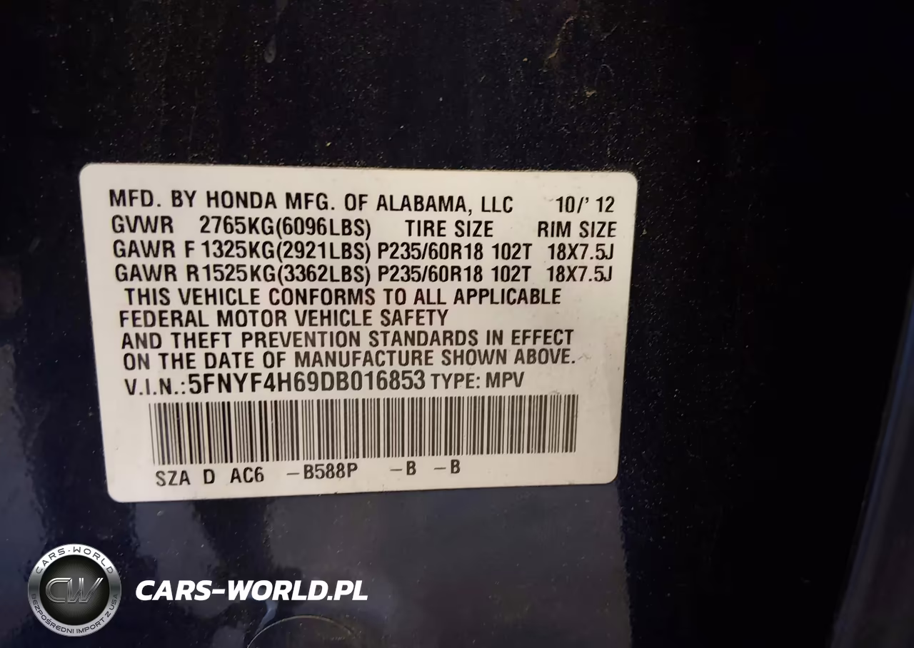 2013 Honda Pilot Ex-L VIN:5FNYF4H69DB016853 - 9