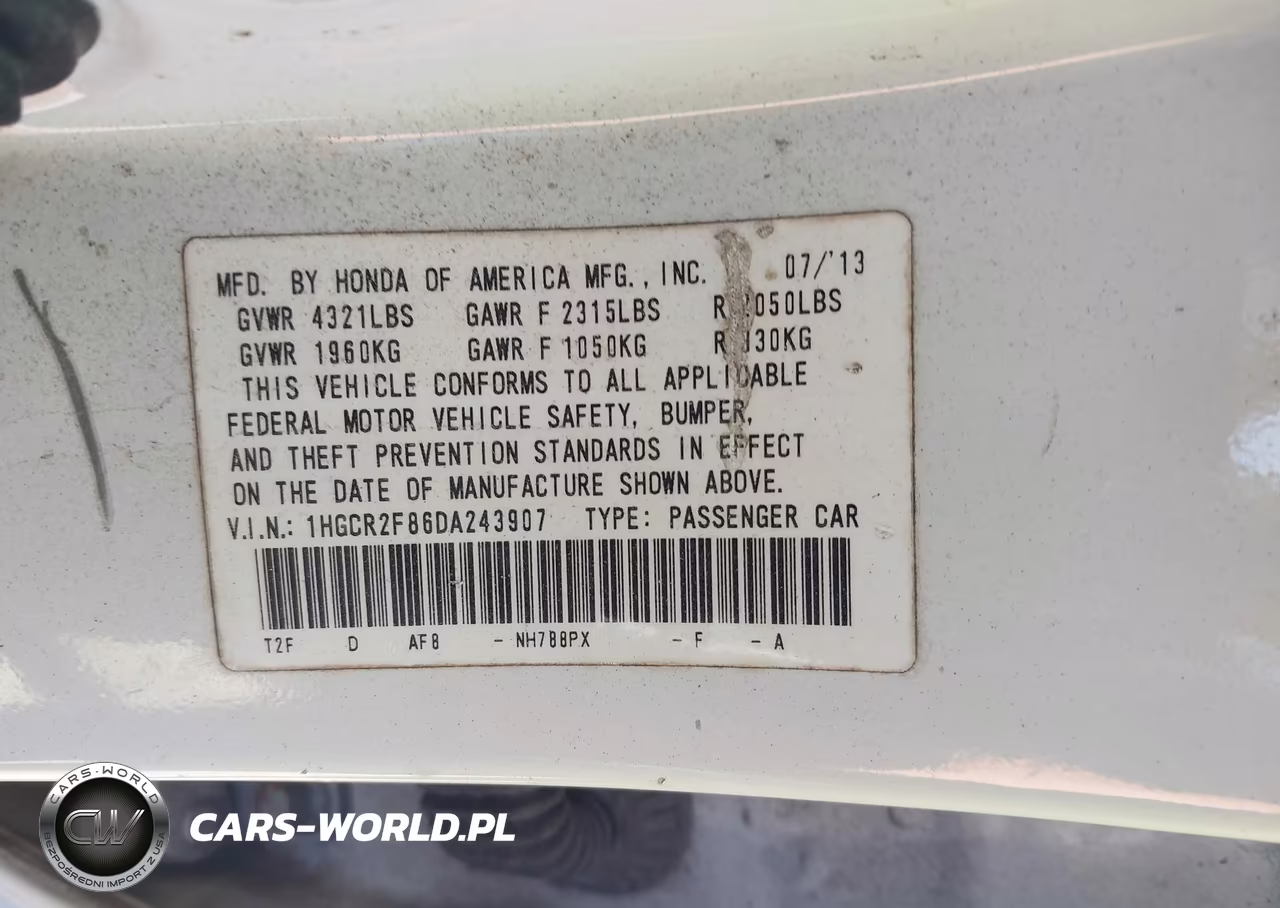 2013 Honda Accord Ex-L VIN:1HGCR2F86DA243907 - 9