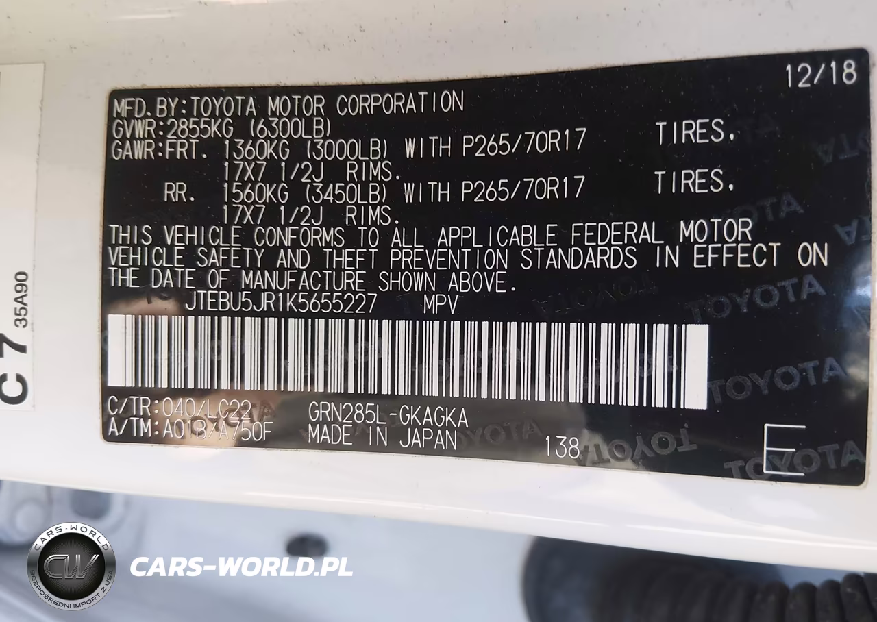 2019 Toyota 4Runner Trd Off Road Premium VIN:JTEBU5JR1K5655227 - 9