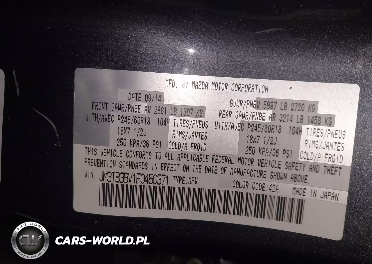 2015 Mazda Cx-9 Sport VIN:JM3TB3BV1F0450371 - 9