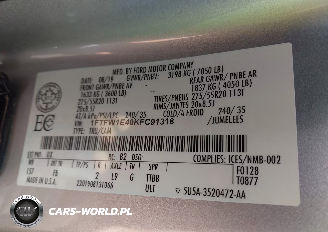 2019 Ford F-150 Xlt VIN:1FTFW1E40KFC91318 - 9