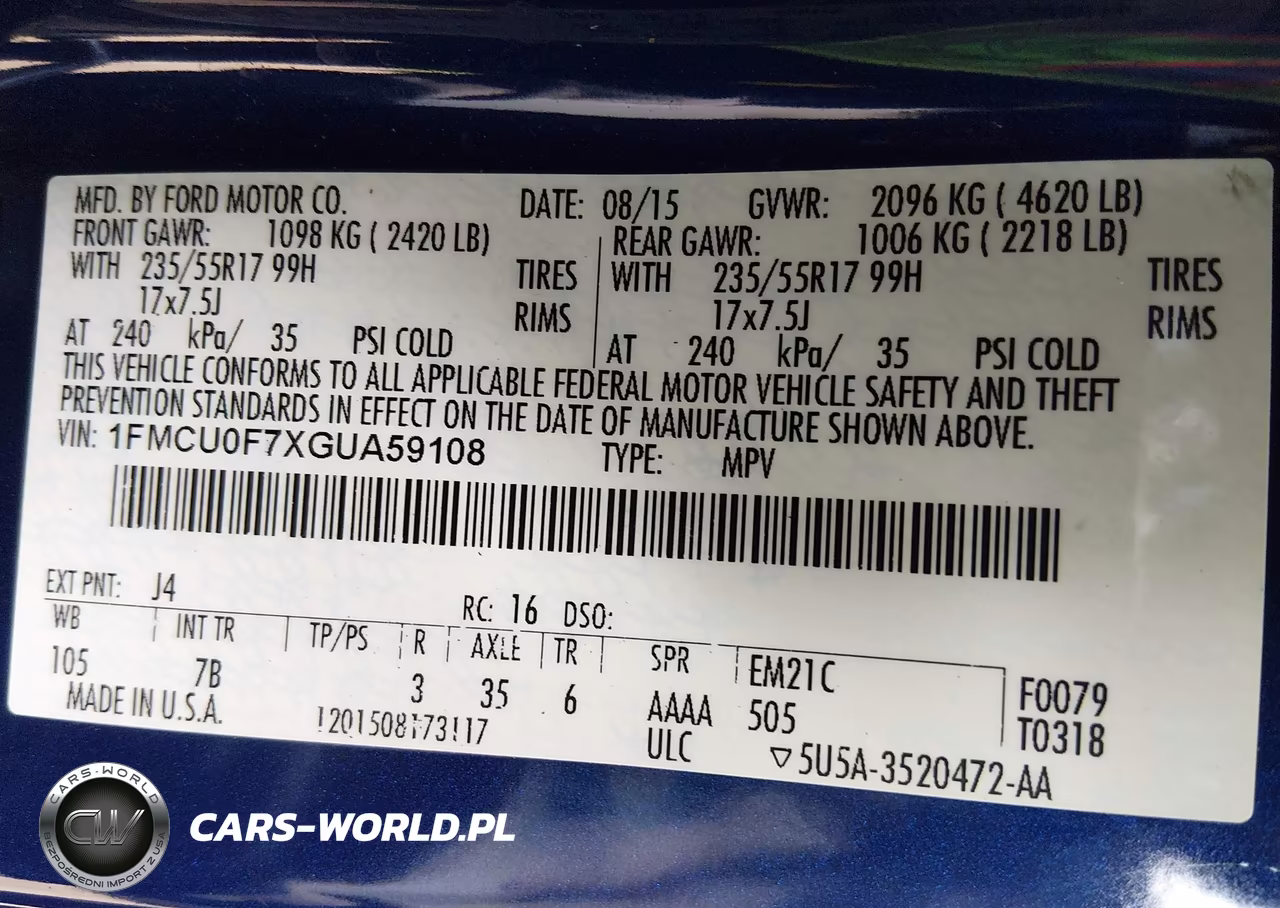 2016 Ford Escape S VIN:1FMCU0F7XGUA59108 - 9