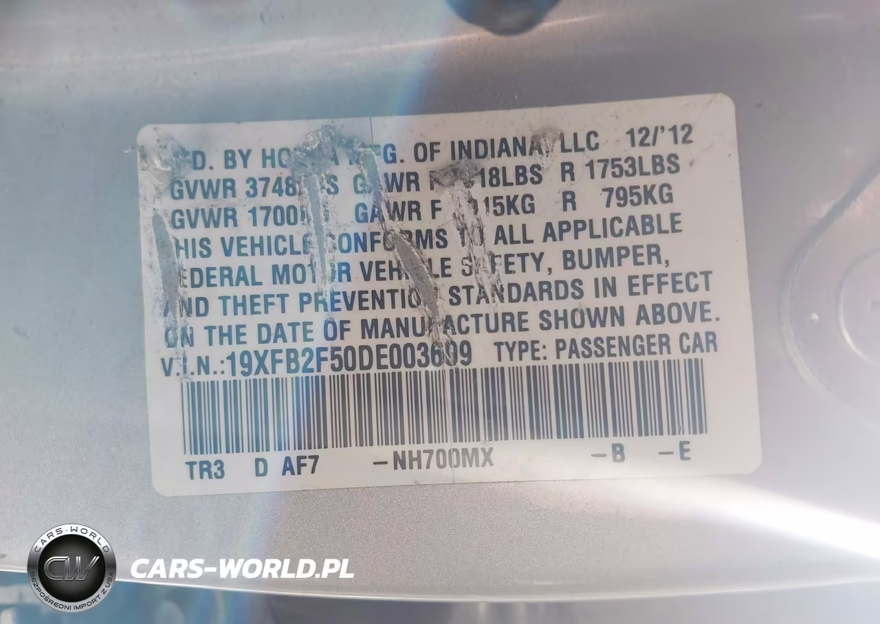 2013 Honda Civic Lx VIN:19XFB2F50DE003609 - 9