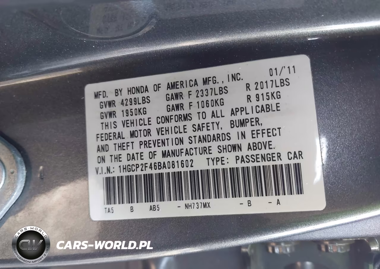 2011 Honda Accord 2.4 Lx-P VIN:1HGCP2F46BA081602 - 9