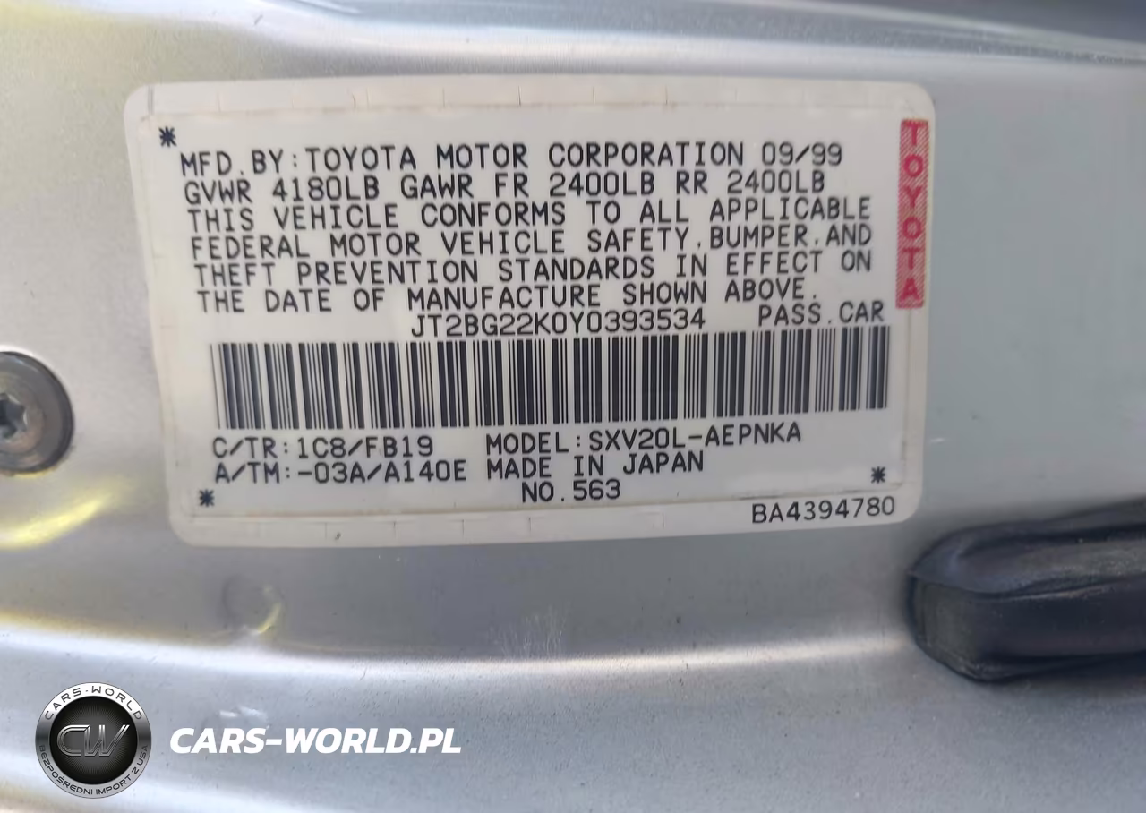 2000 Toyota Camry Le VIN:JT2BG22K0Y0393534 - 9