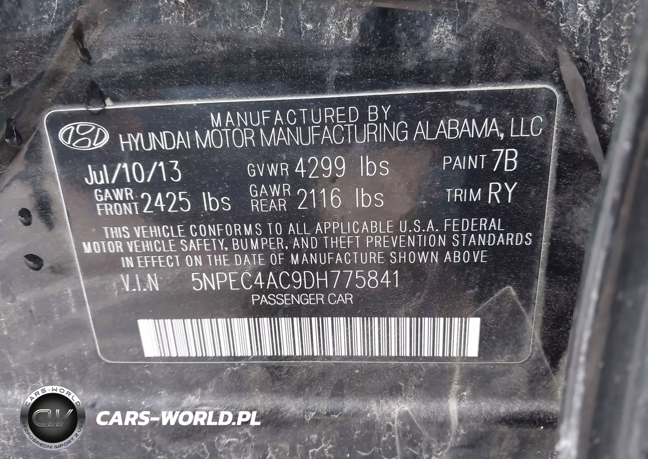 2013 Hyundai Sonata Se VIN:5NPEC4AC9DH775841 - 9