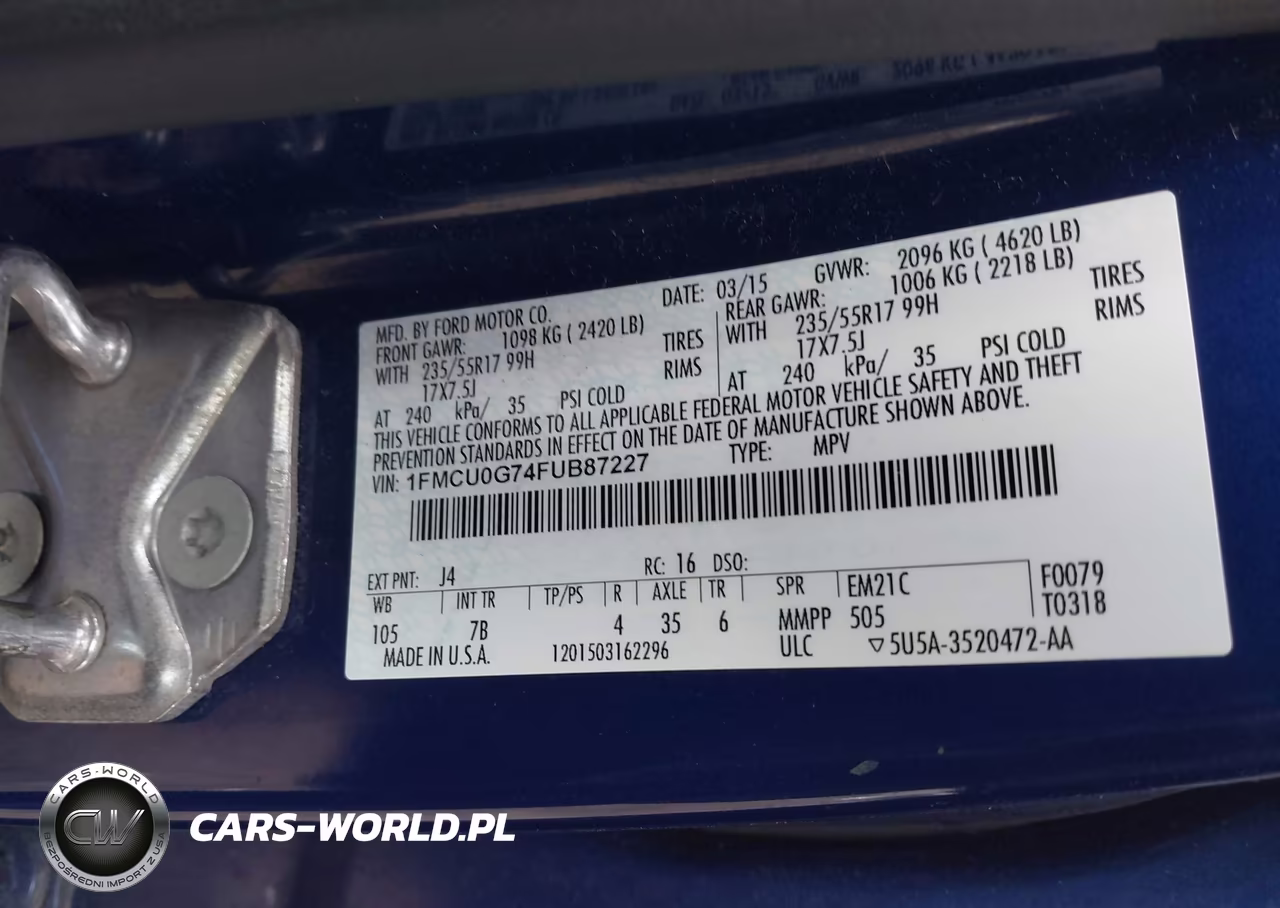 2015 Ford Escape Se VIN:1FMCU0G74FUB87227 - 9