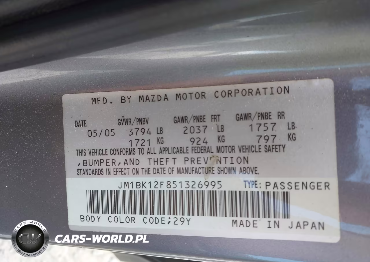2005 Mazda Mazda3 I VIN:JM1BK12F851326995 - 9