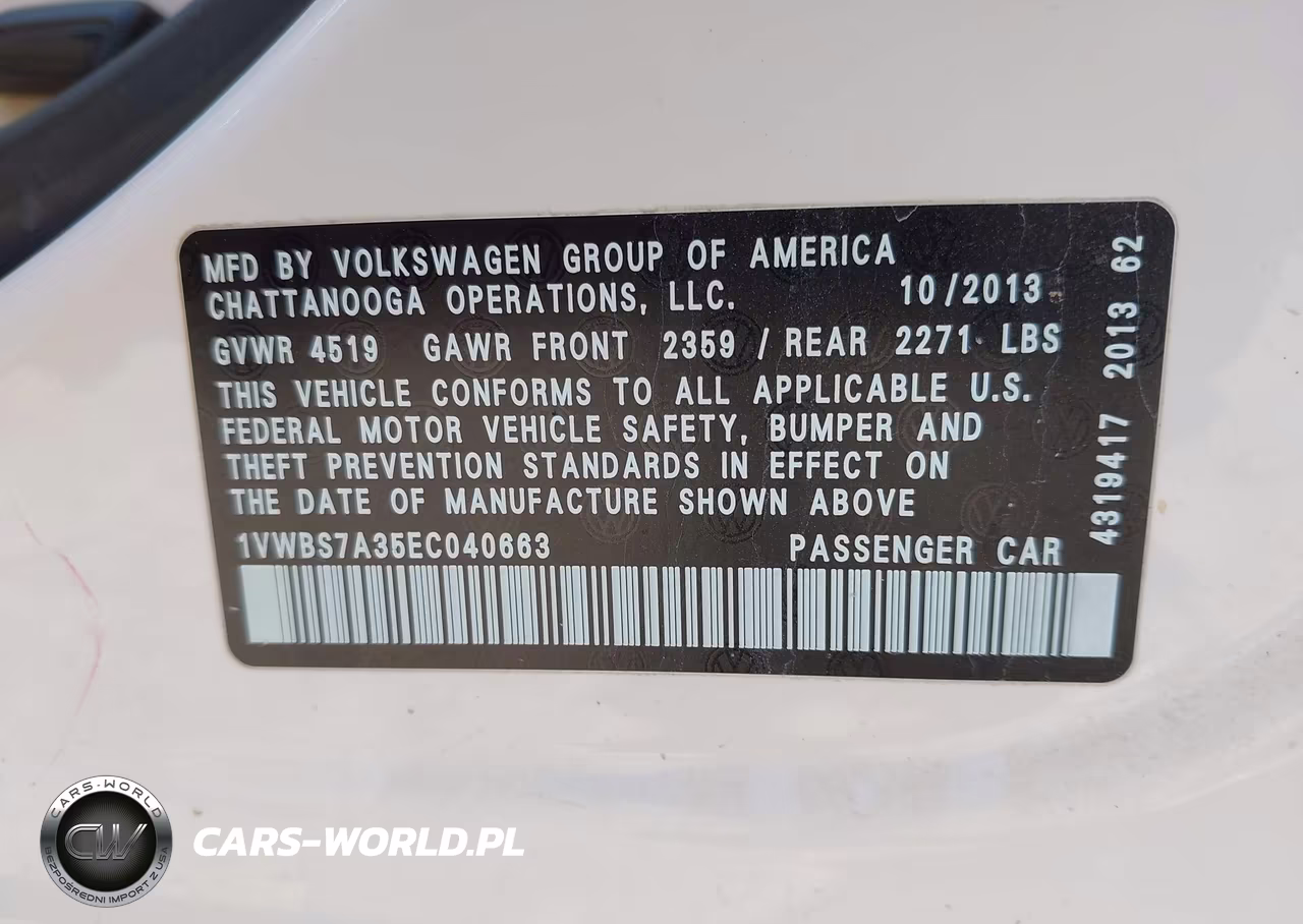 2014 Volkswagen Passat 1.8T Se VIN:1VWBS7A35EC040663 - 9