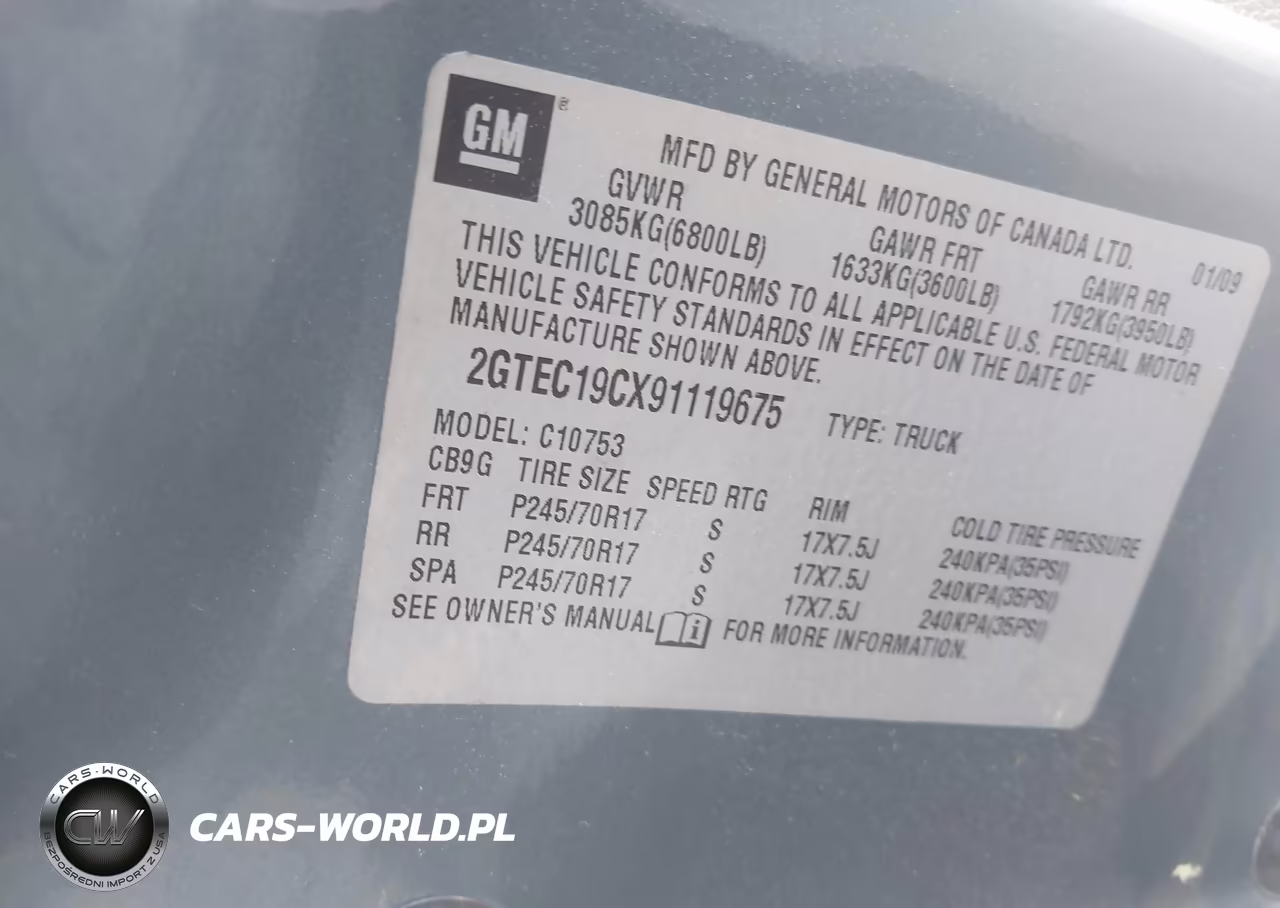 2009 GMC Sierra 1500 Sl VIN:2GTEC19CX91119675 - 9
