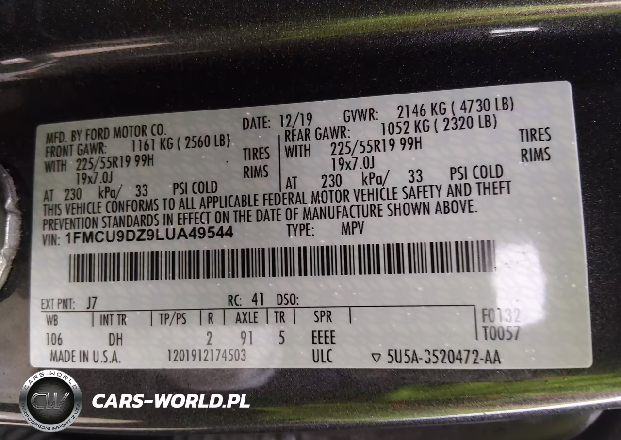 2020 Ford Escape Titanium Hybrid VIN:1FMCU9DZ9LUA49544 - 9
