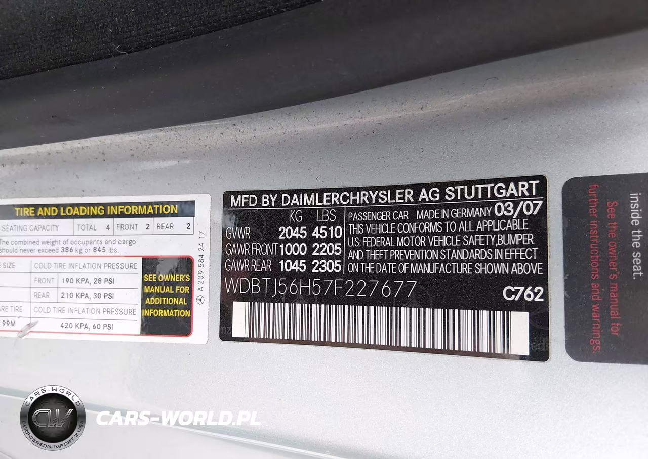2007 Mercedes-Benz Clk 350 VIN:WDBTJ56H57F227677 - 9