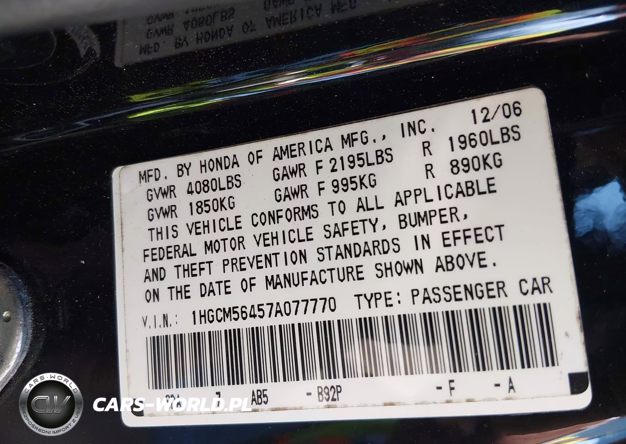 2007 Honda Accord 2.4 Lx VIN:1HGCM56457A077770 - 9