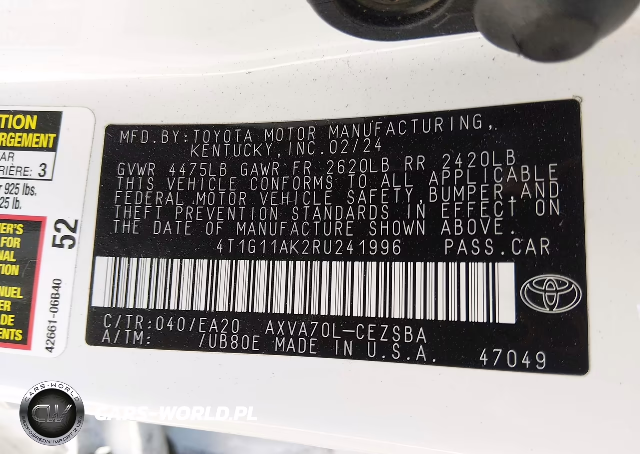 2024 Toyota Camry Se VIN:4T1G11AK2RU241996 - 9