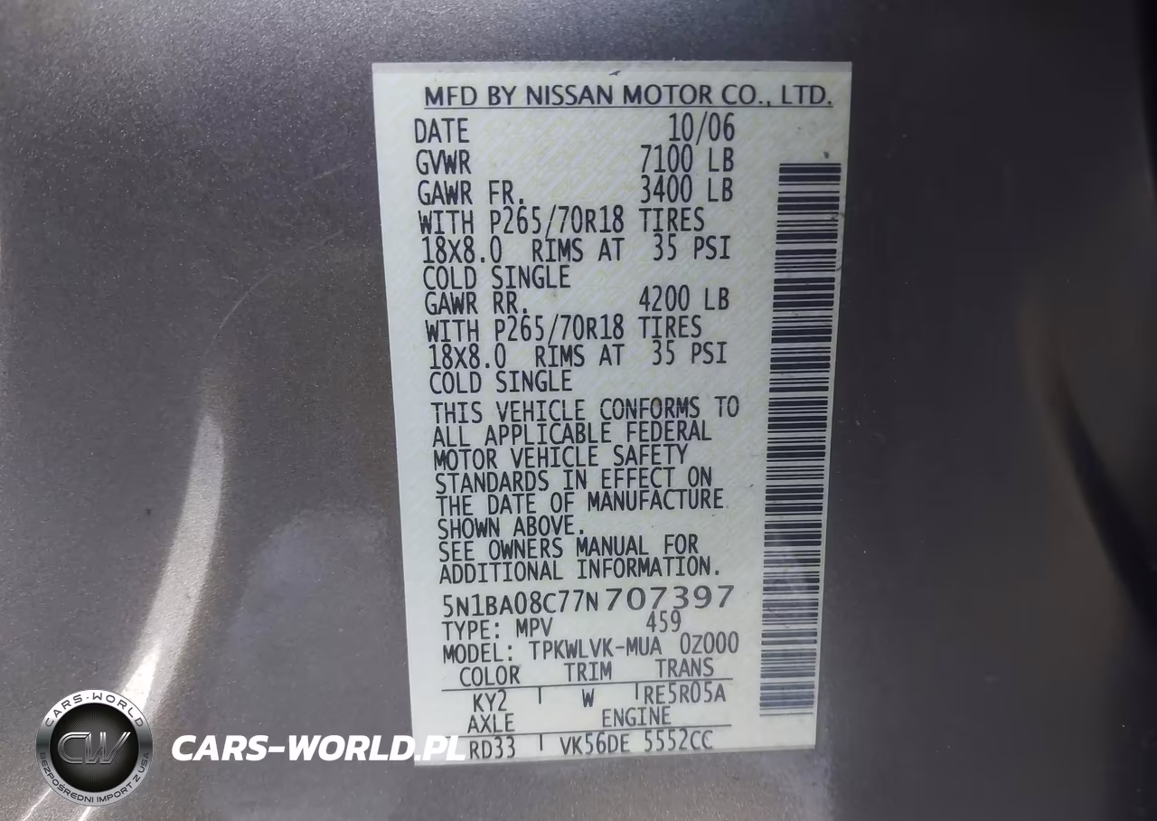 2007 Nissan Armada Le VIN:5N1BA08C77N707397 - 9