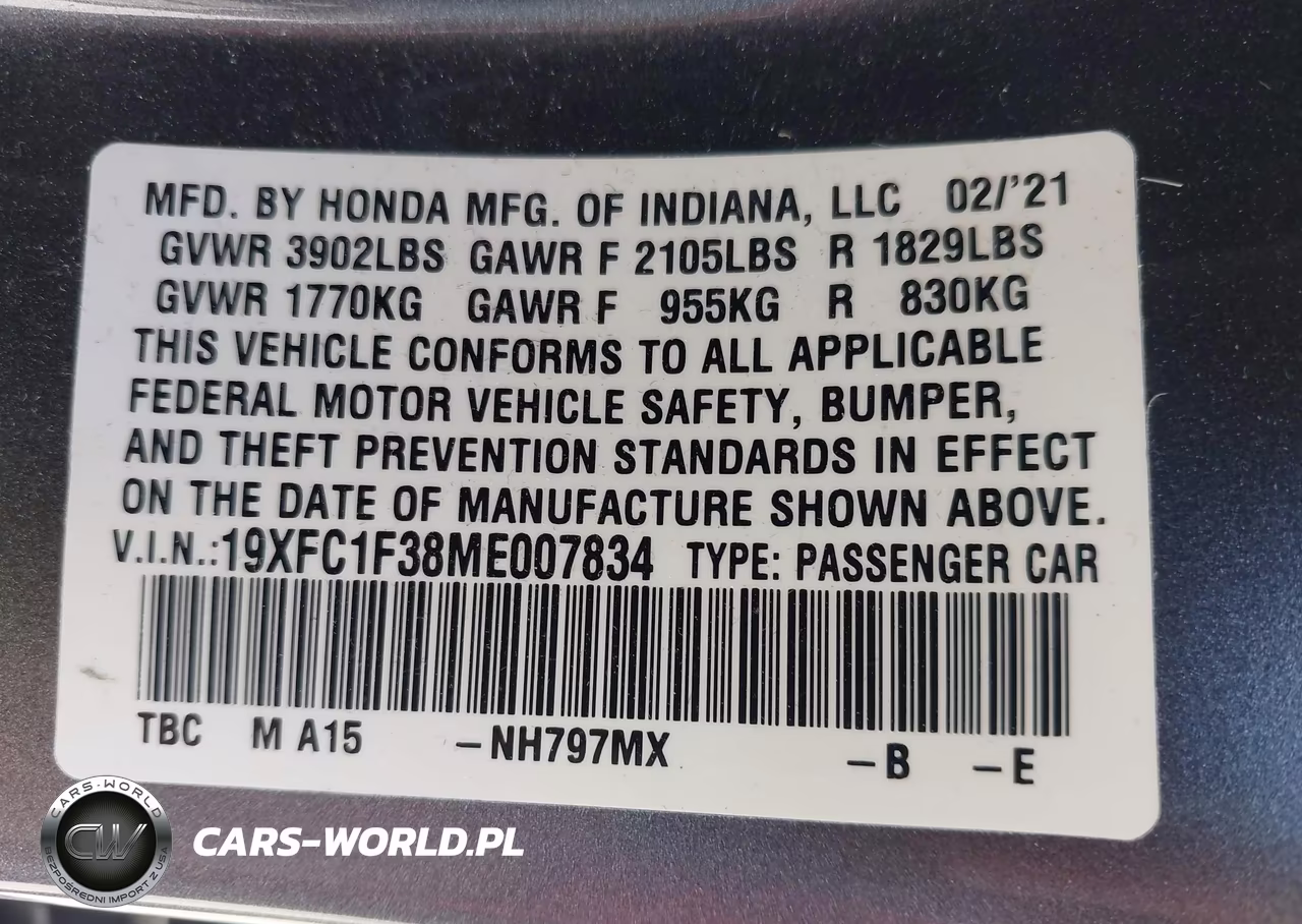 2021 Honda Civic Ex VIN:19XFC1F38ME007834 - 9