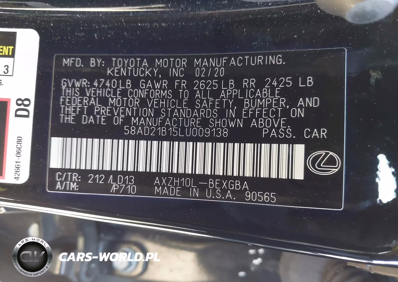 2020 Lexus Es 300H VIN:58AD21B15LU009138 - 9