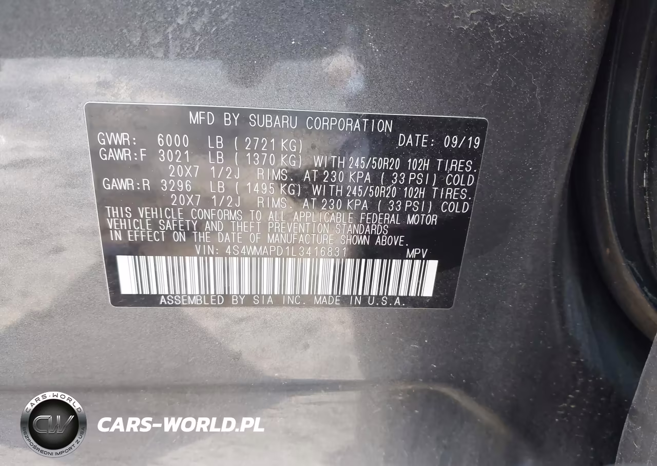 2020 Subaru Ascent Limited VIN:4S4WMAPD1L3416831 - 9