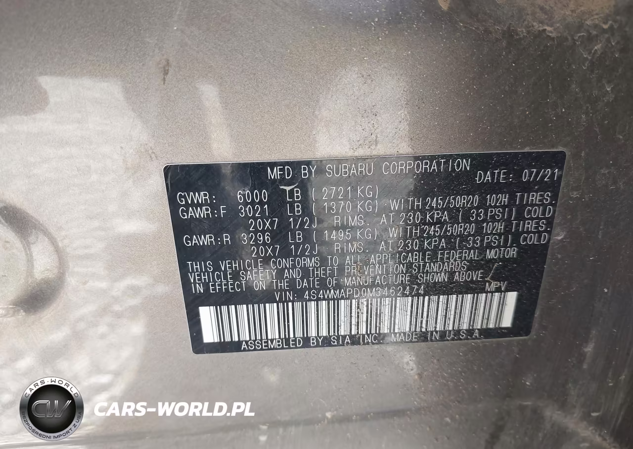 2021 Subaru Ascent Limited VIN:4S4WMAPD0M3462474 - 9