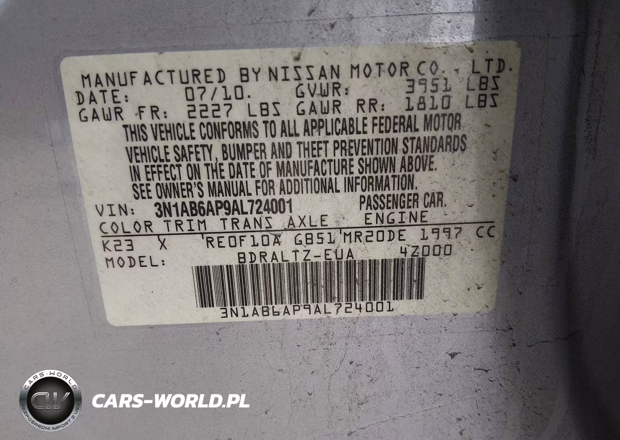 2010 Nissan Sentra 2.0Sr VIN:3N1AB6AP9AL724001 - 9