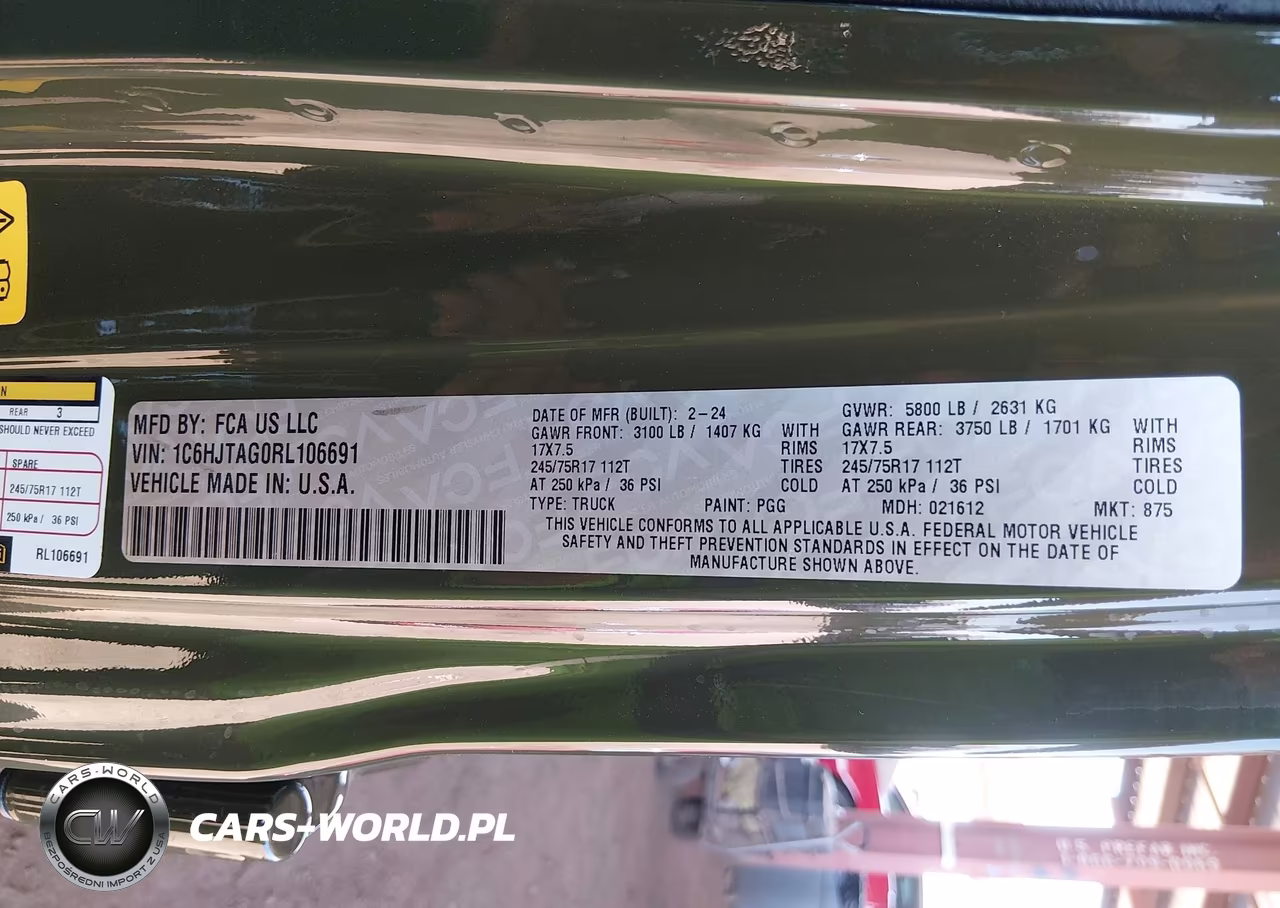 2024 Jeep Gladiator Sport VIN:1C6HJTAG0RL106691 - 9