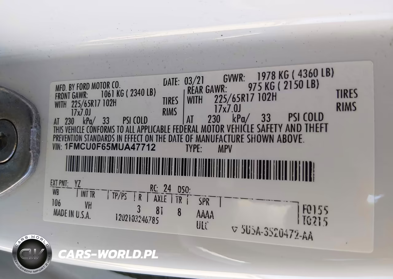2021 Ford Escape S VIN:1FMCU0F65MUA47712 - 9
