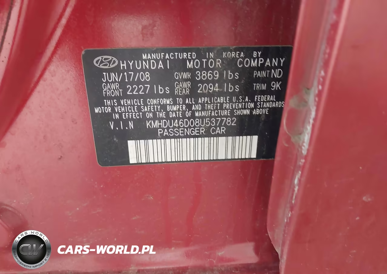 2008 Hyundai Elantra Gls-Se VIN:KMHDU46D08U537782 - 9