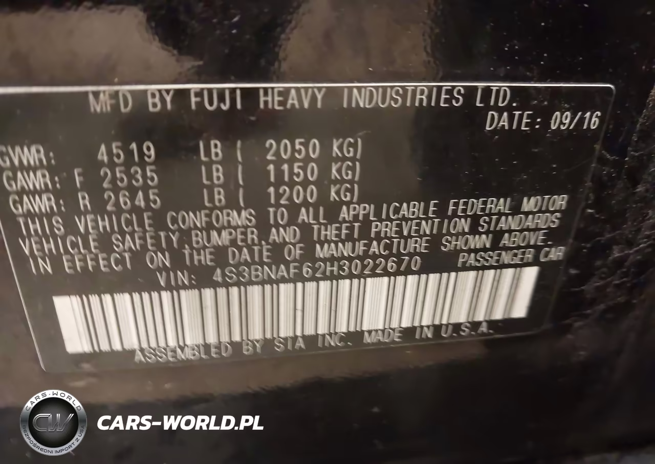 2017 Subaru Legacy 2.5I Premium VIN:4S3BNAF62H3022670 - 9