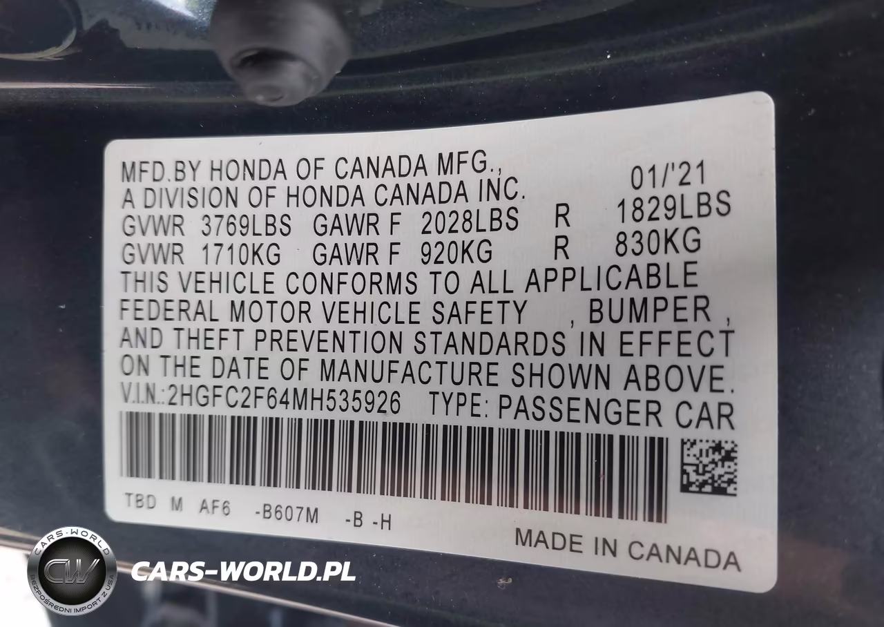 2021 Honda Civic Lx VIN:2HGFC2F64MH535926 - 9