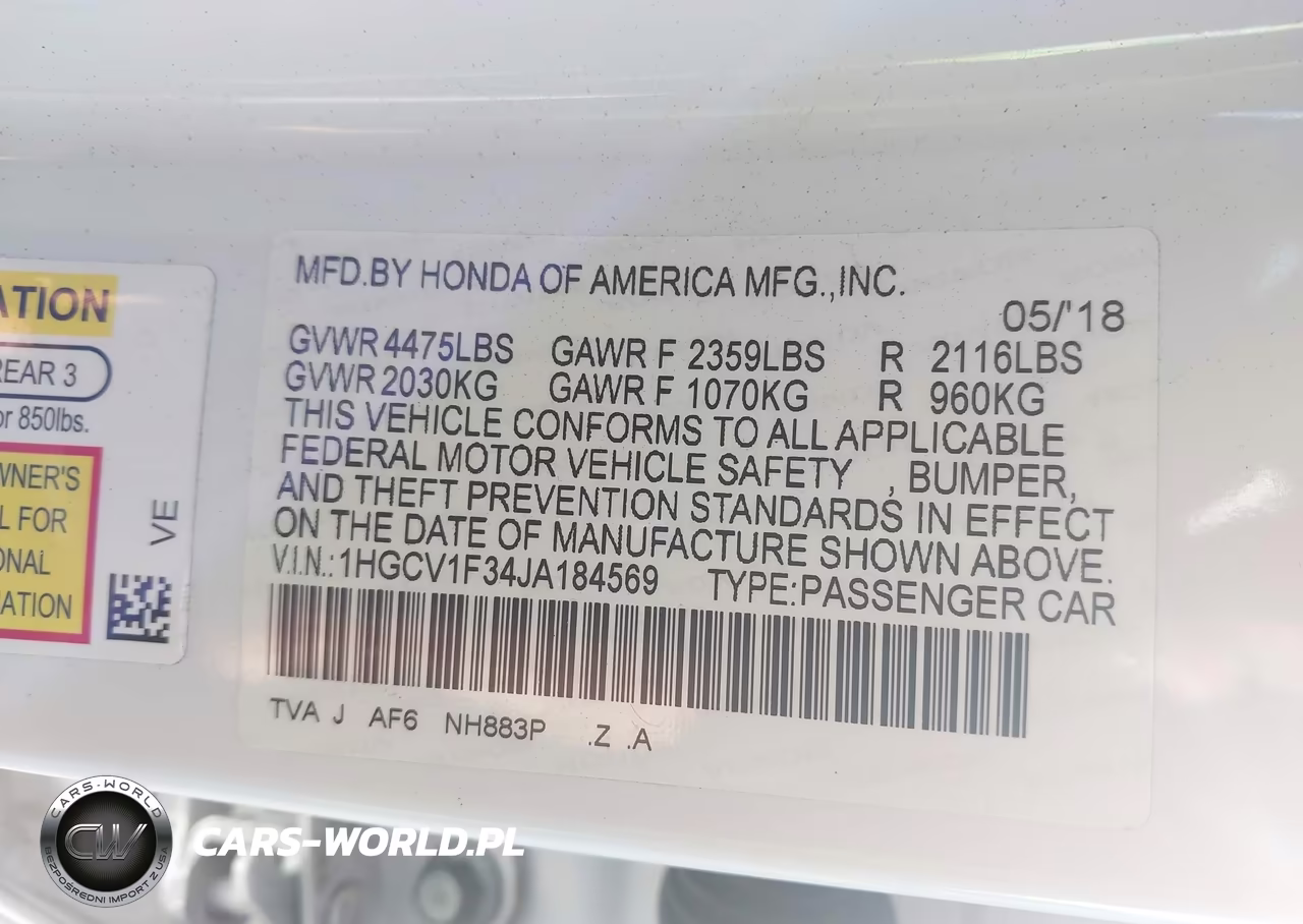 2018 Honda Accord Sport VIN:1HGCV1F34JA184569 - 9