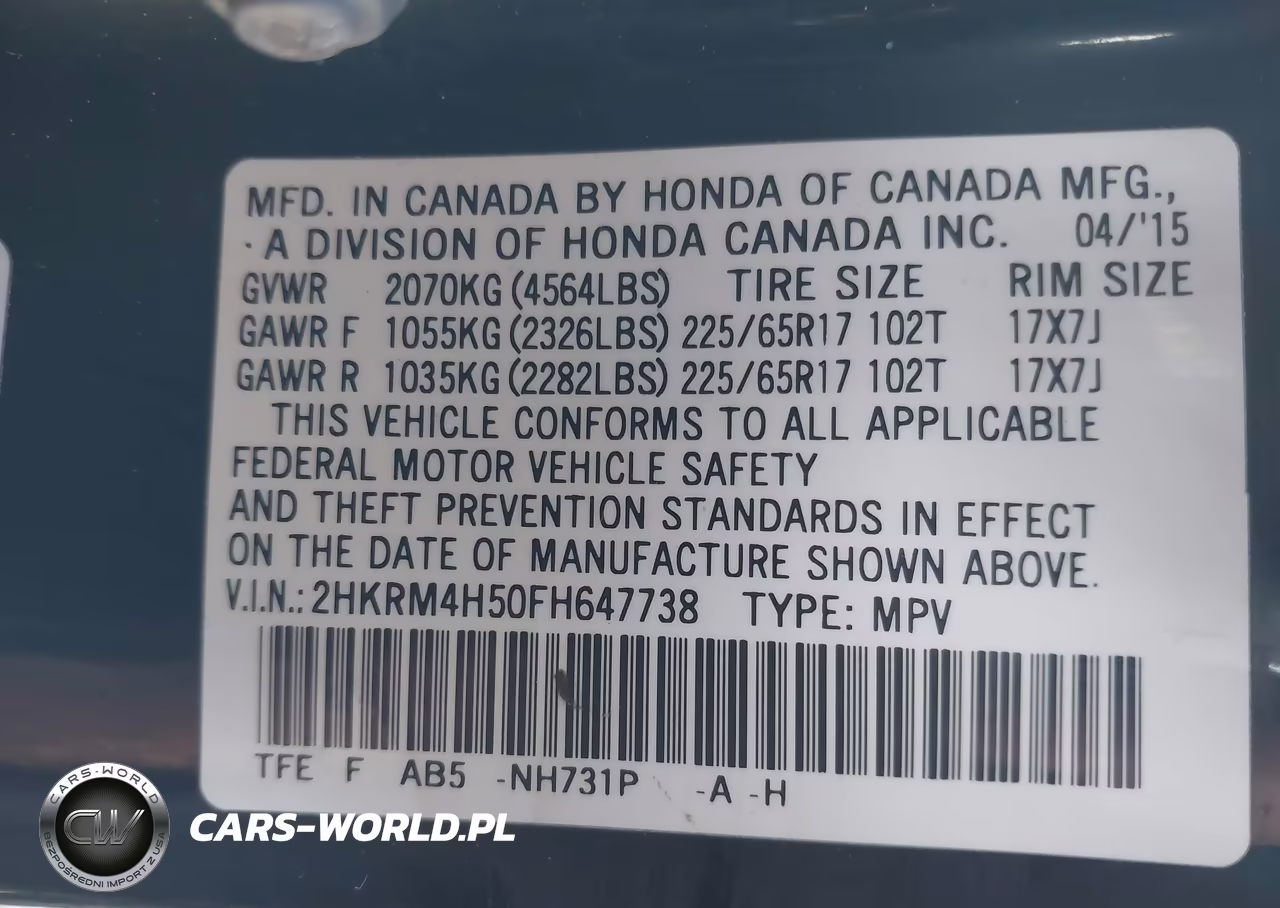 2015 Honda Cr-V Ex VIN:2HKRM4H50FH647738 - 9