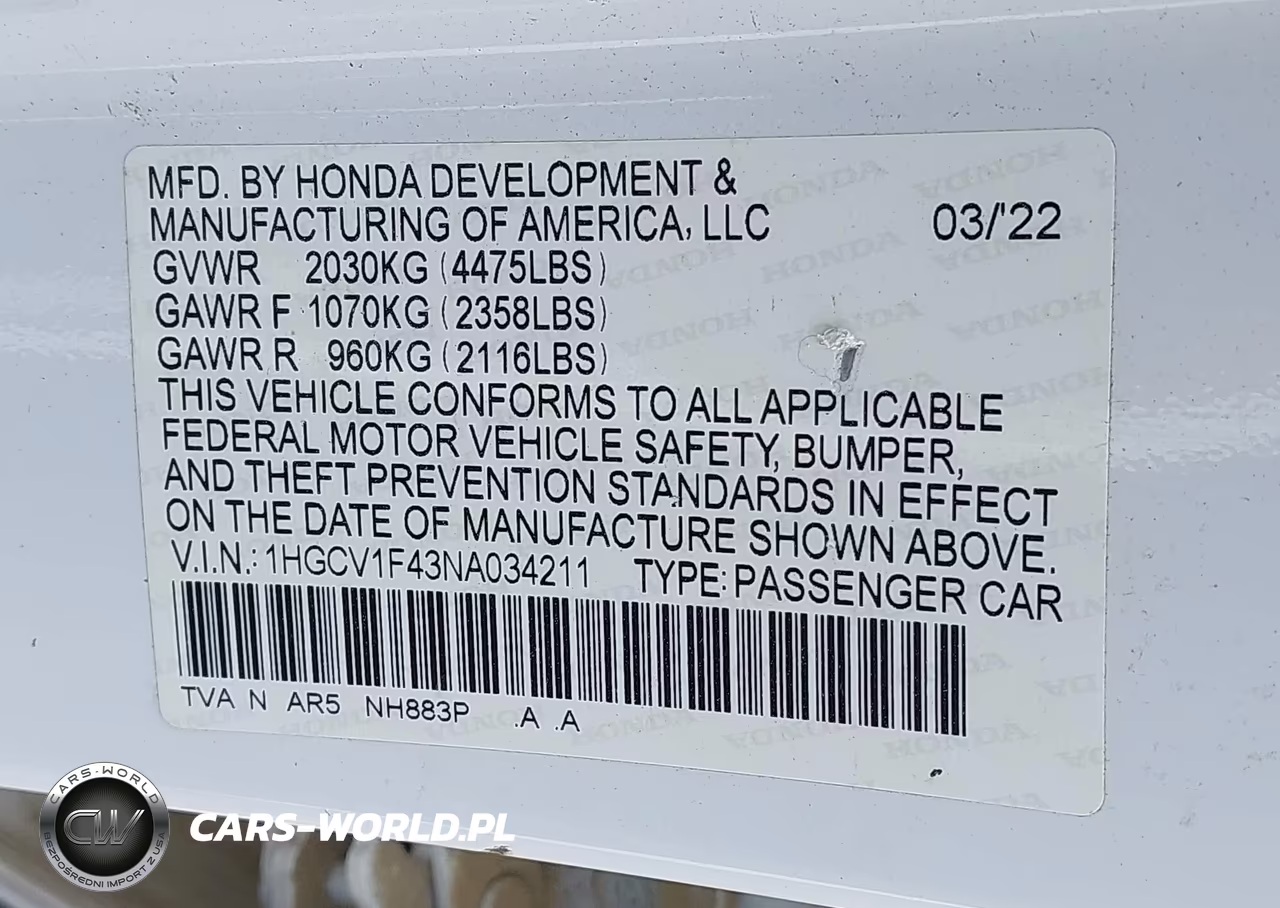 2022 Honda Accord Sport Special Edition VIN:1HGCV1F43NA034211 - 9