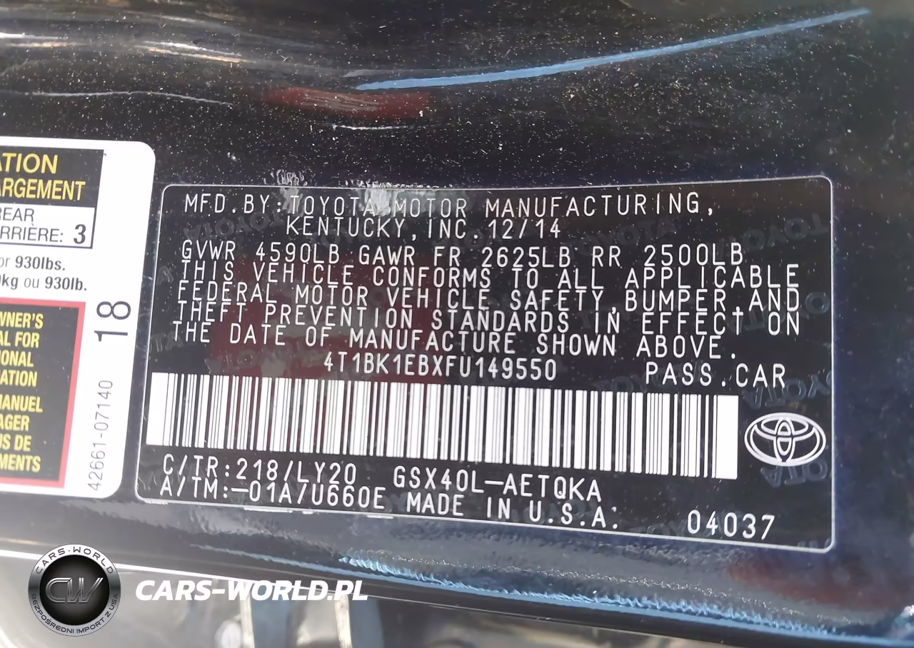 2015 Toyota Avalon Xle Touring Se VIN:4T1BK1EBXFU149550 - 9