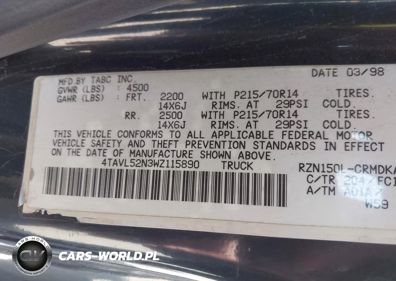 1998 Toyota Tacoma VIN:4TAVL52N3WZ115890 - 9