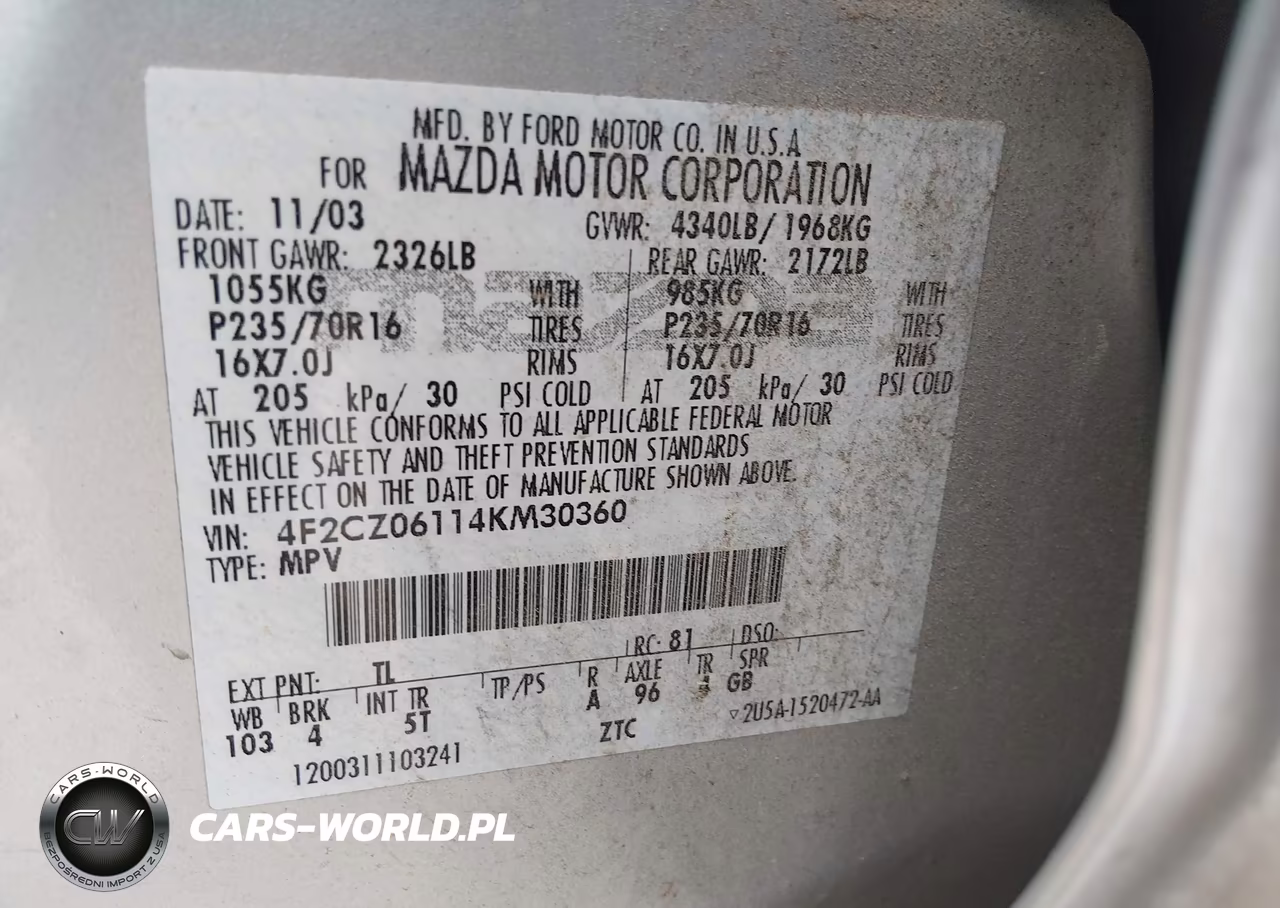 2004 Mazda Tribute Es V6 VIN:4F2CZ06114KM30360 - 9