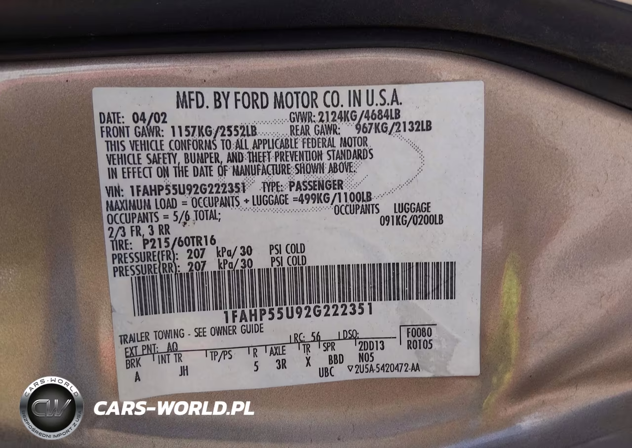 2002 Ford Taurus Ses VIN:1FAHP55U92G222351 - 9