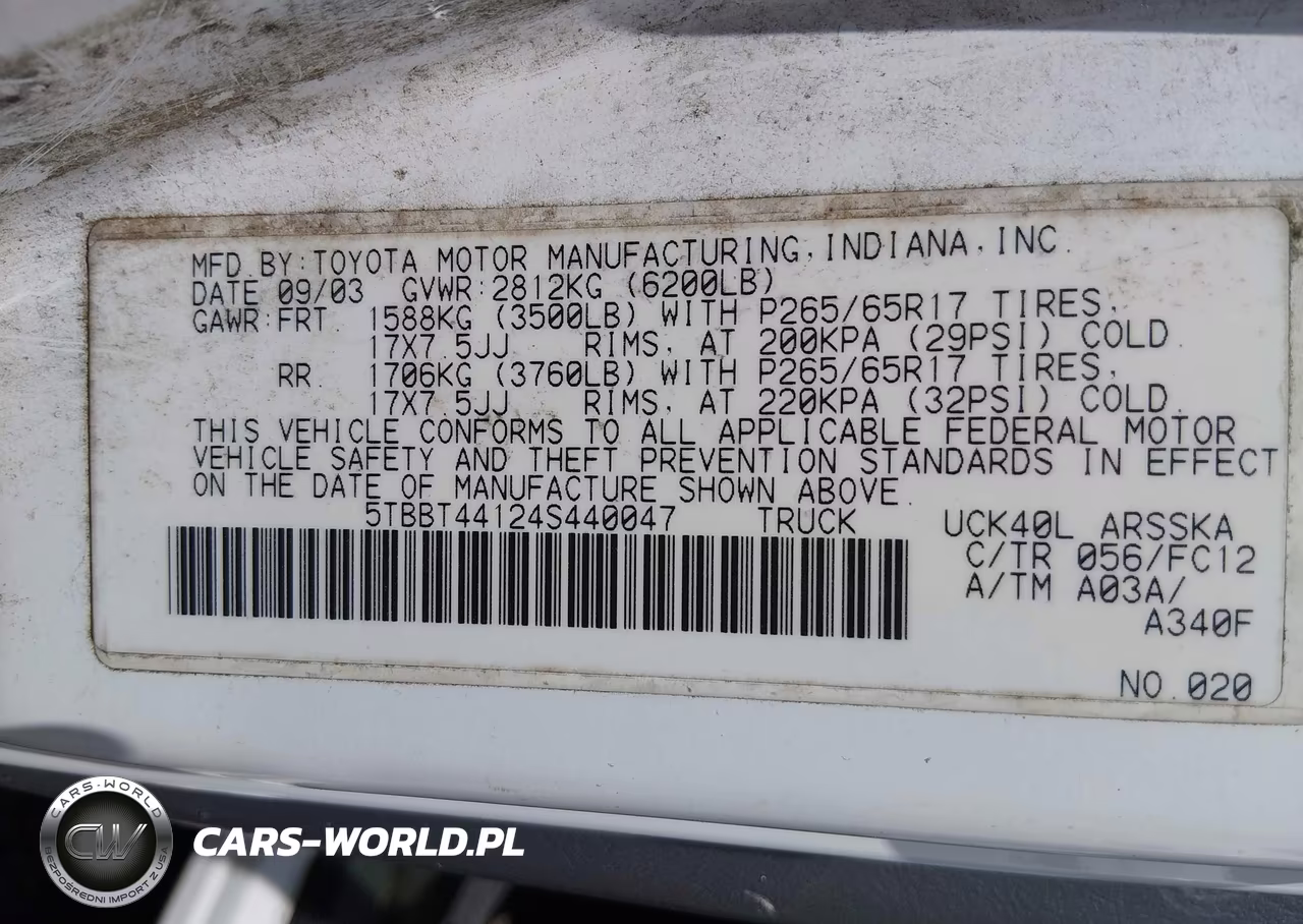 2004 Toyota Tundra Sr5 V8 VIN:5TBBT44124S440047 - 9